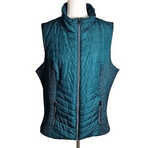 CJ Banks Jewel Tone Teal Quilted Gathered Women's Vest 2X.